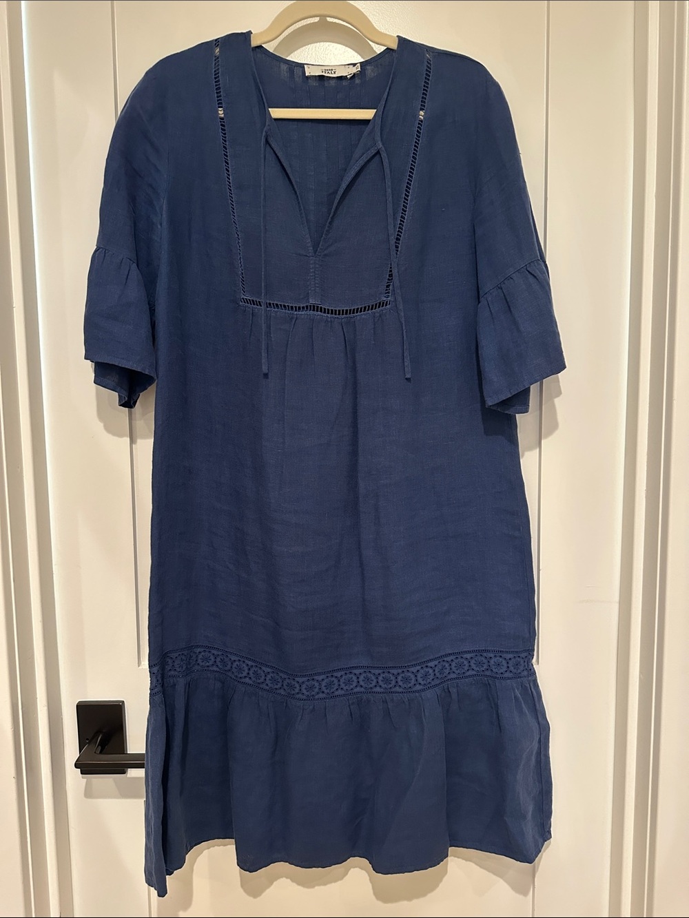 Relaxed Indigo Midi Dress with Lace Trim